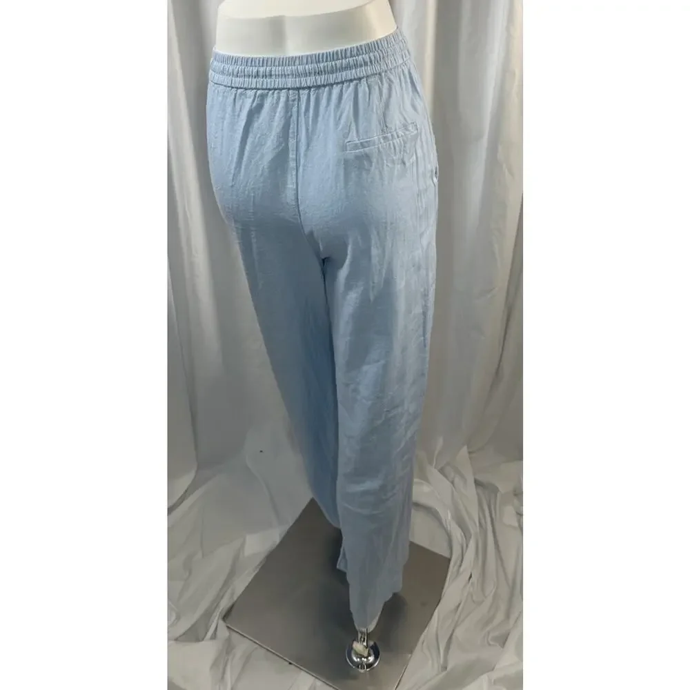 Zara Light Blue Linen Drawstring Pants
